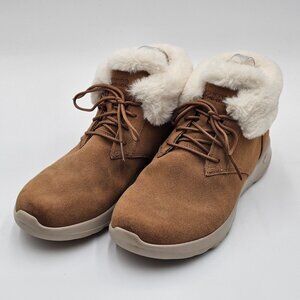 Skechers Womens Air Cooled GOGA MAT Cozy Faux Fur Lined Boots W/Suede Upper sz9